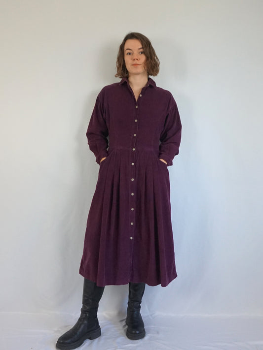 Purple Corduroy Midi Dress - M