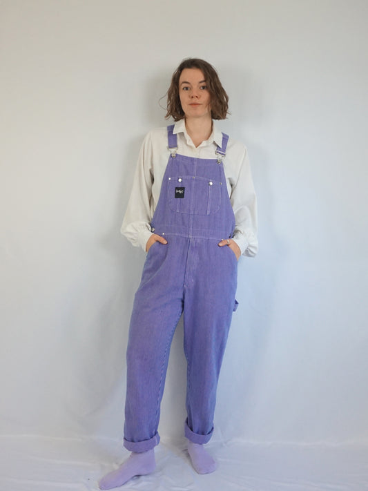 Pink & Blue Pinstripe Dungarees - L