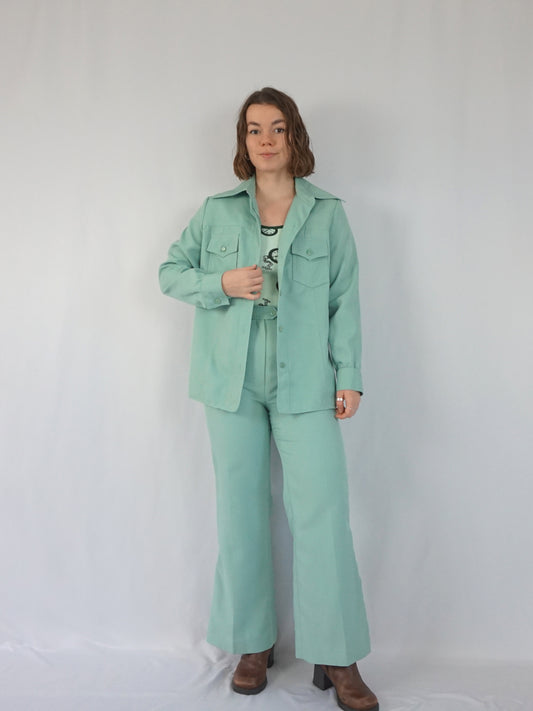 Pistachio Coloured Flared Suit - S