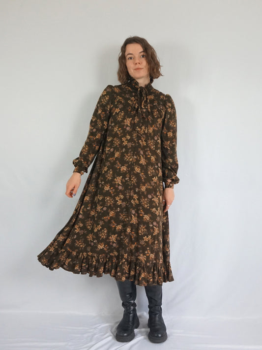 Autumnal Brown Smock Dress - M