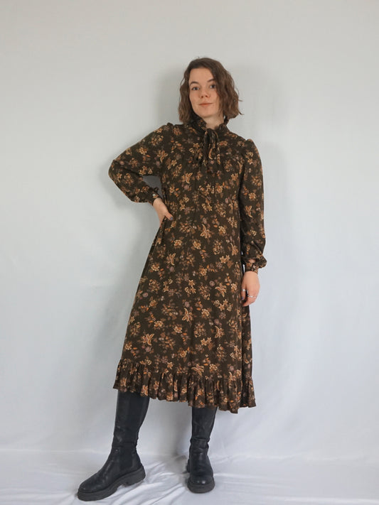 Autumnal Brown Smock Dress - M