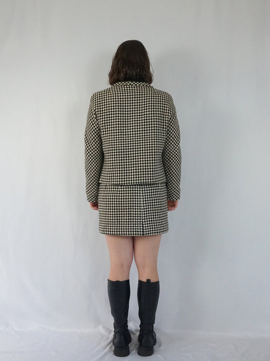 Gingham Wool Skirt Suit - M