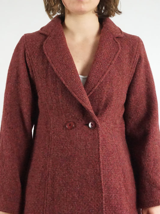 Burgundy Wool Trench Coat - S
