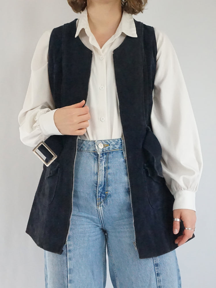 Navy Suede Belted Vest - S