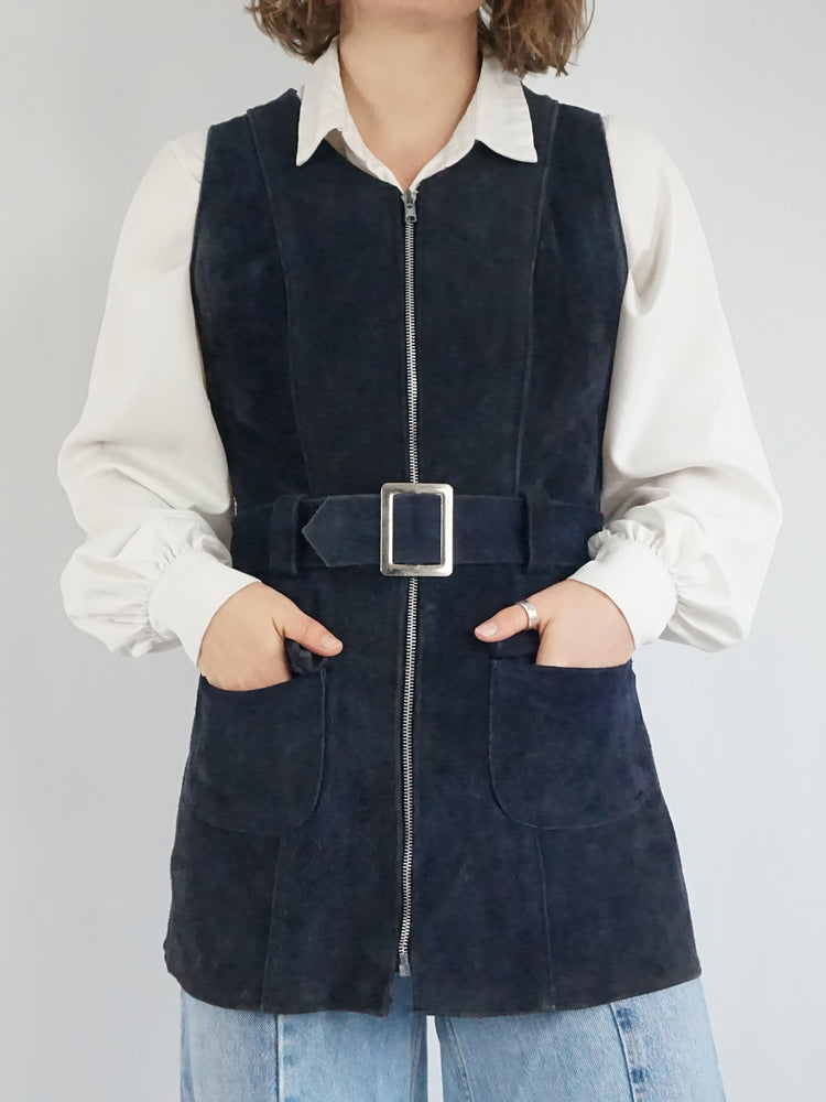 Navy Suede Belted Vest - S