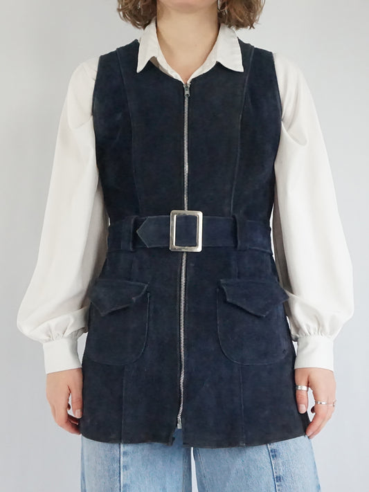 Navy Suede Belted Vest - S