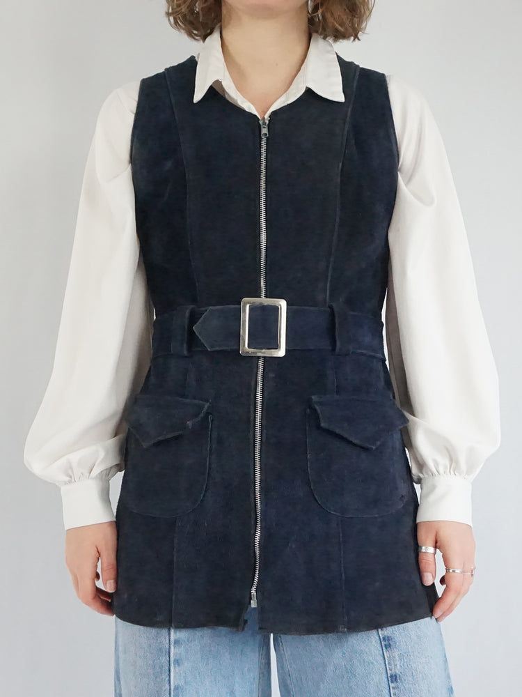 Navy Suede Belted Vest - S