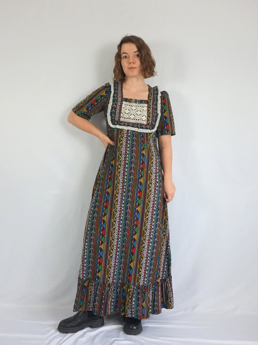Funky Patterned Maxi Dress - S