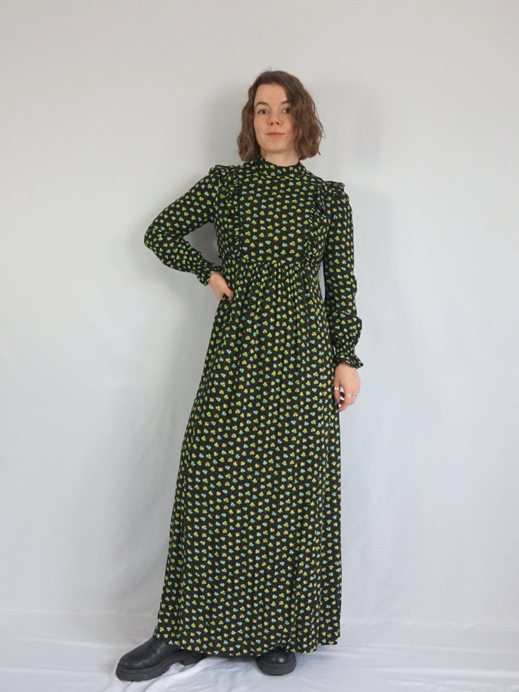 Black & Green Floral Maxi Dress - S