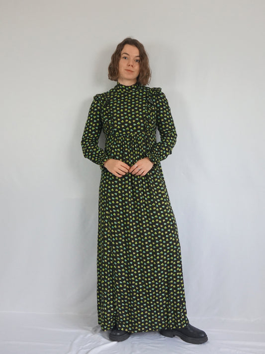 Black & Green Floral Maxi Dress - S