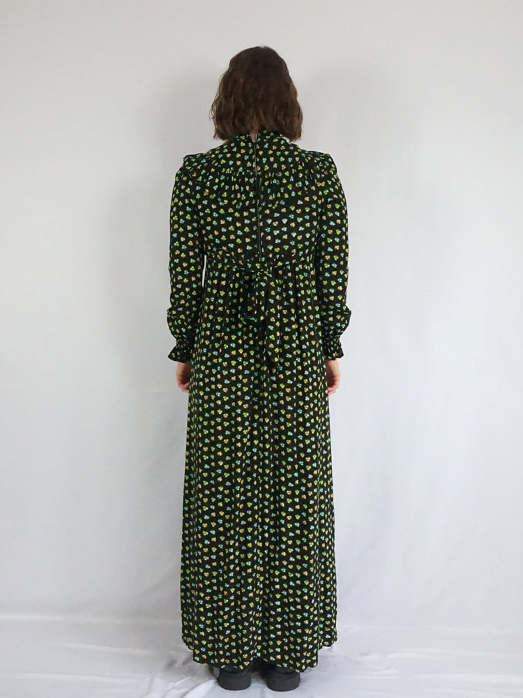 Black & Green Floral Maxi Dress - S