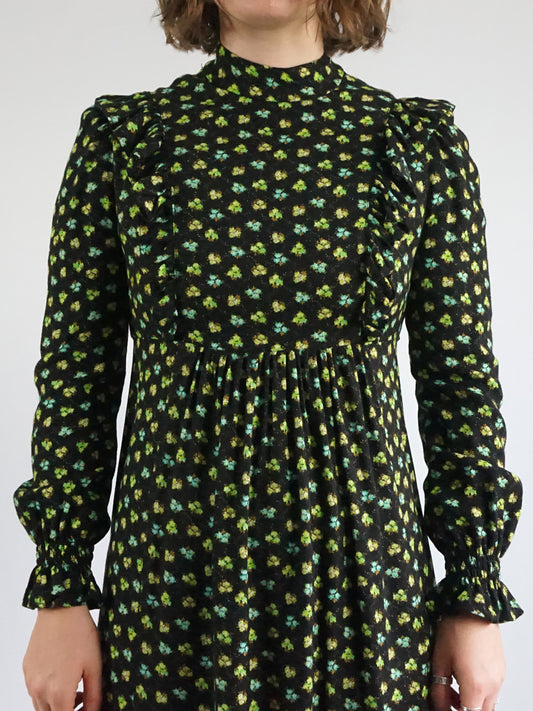 Black & Green Floral Maxi Dress - S