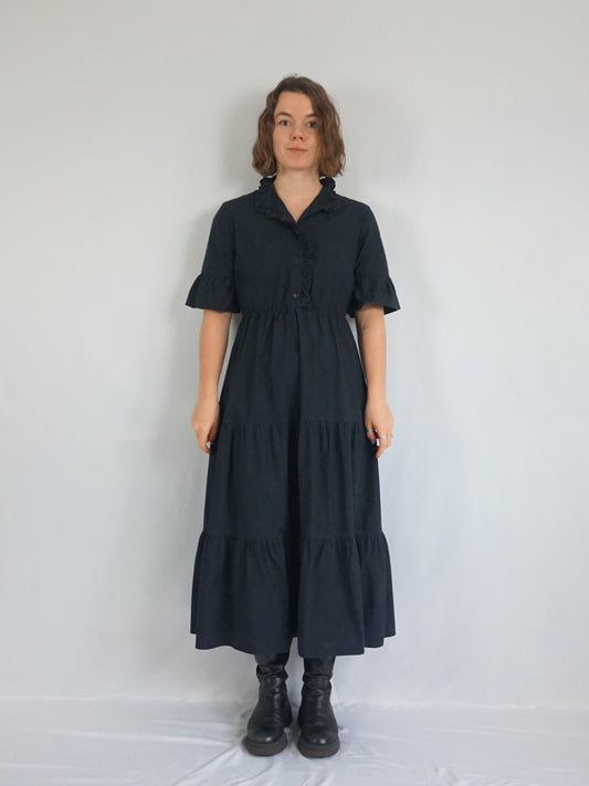 Black Cotton Tiered Dress - M