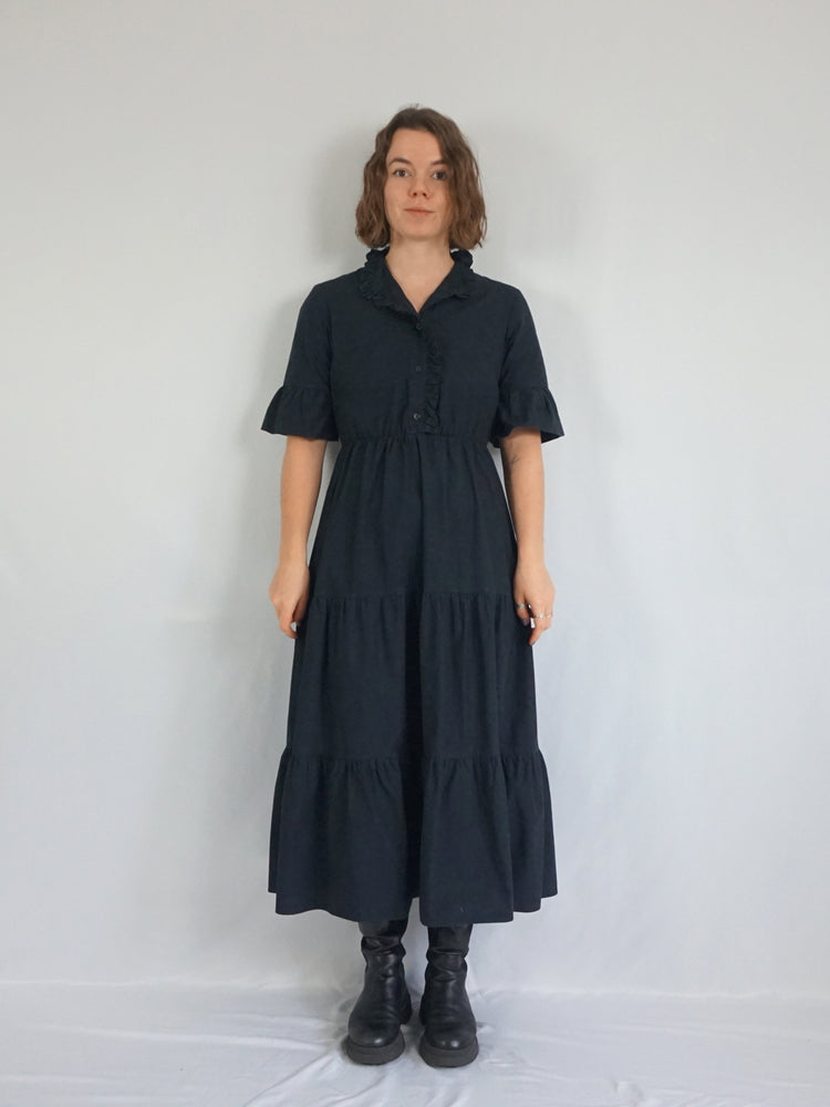 Black Cotton Tiered Dress - M