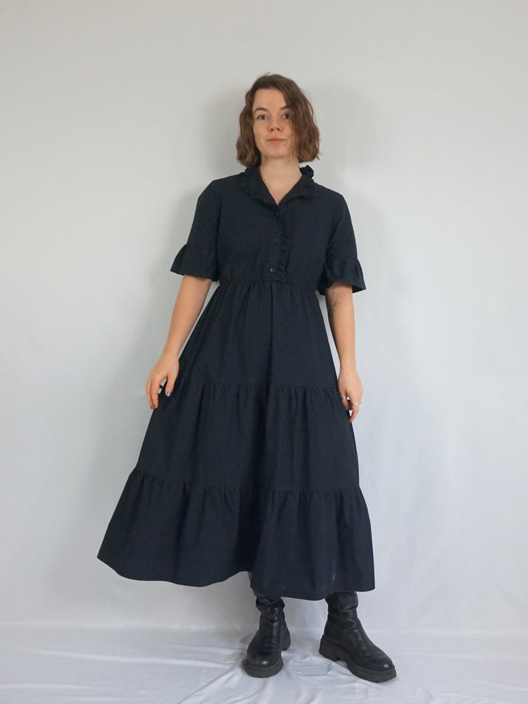 Black Cotton Tiered Dress - M