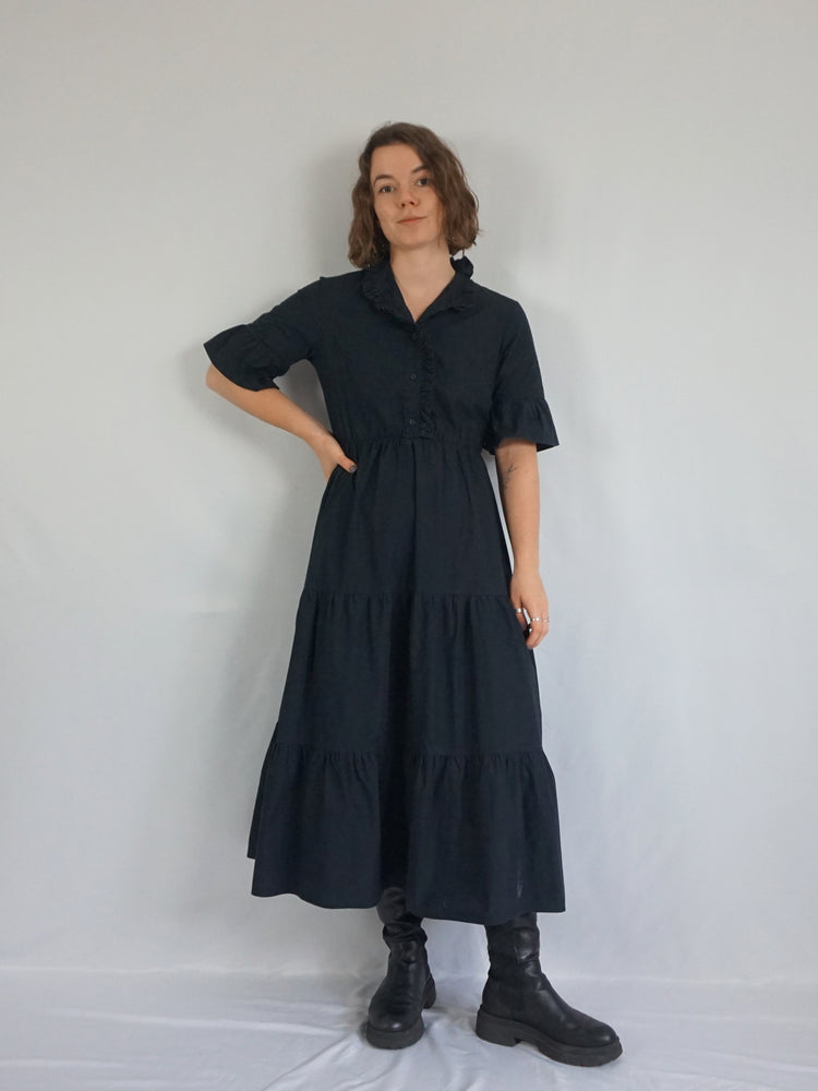 Black Cotton Tiered Dress - M