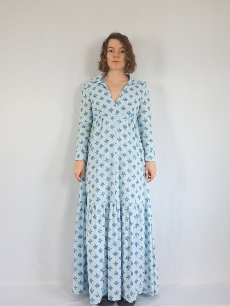 Blue Floral Cotton Dress - S