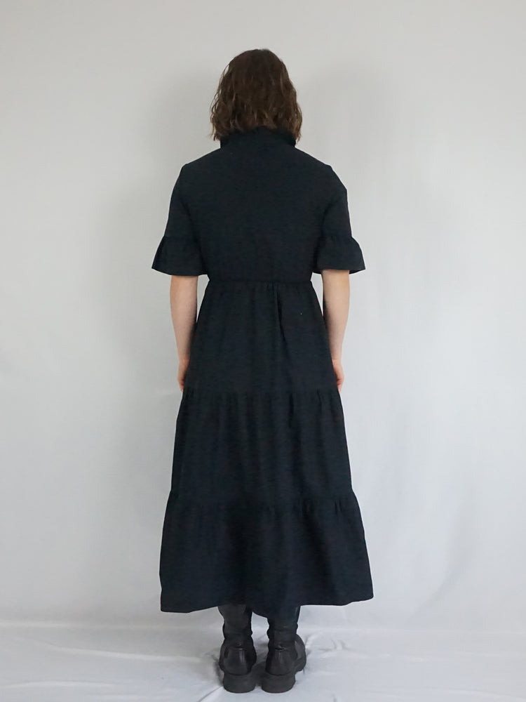 Black Cotton Tiered Dress - M