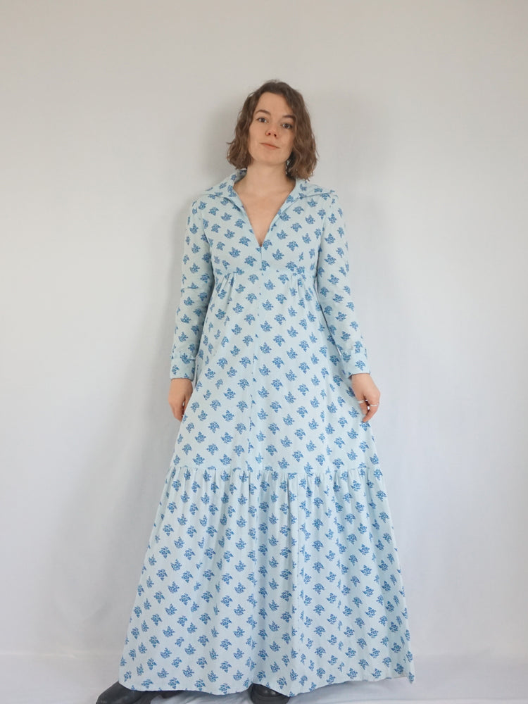 Blue Floral Cotton Dress - S