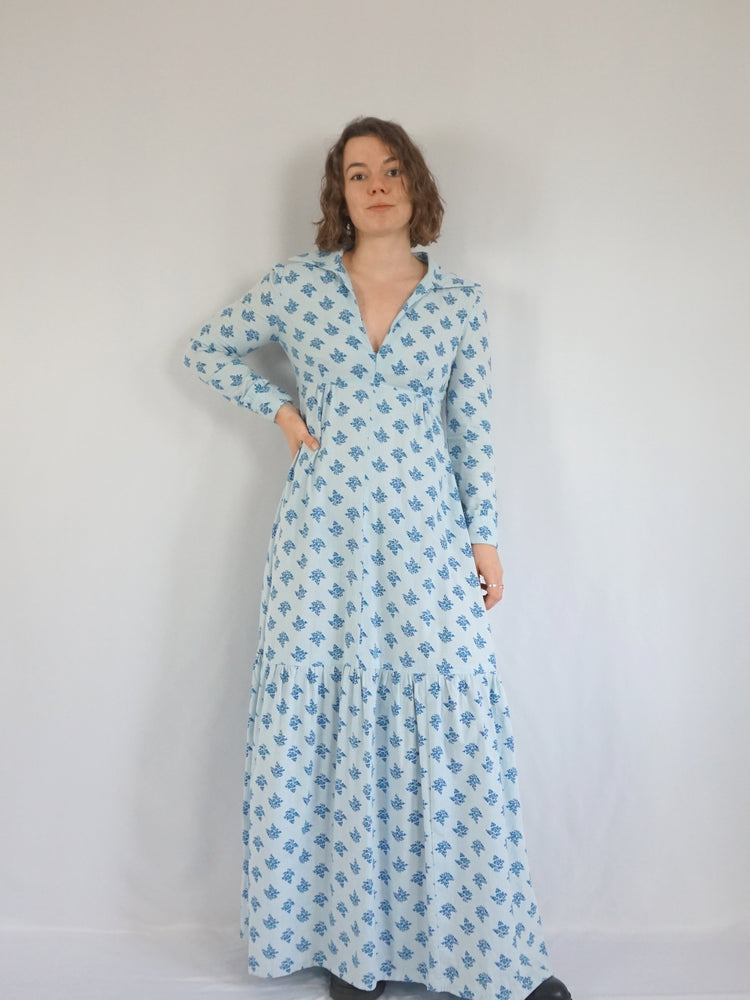 Blue Floral Cotton Dress - S