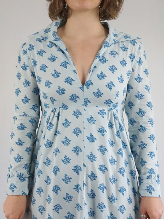 Blue Floral Cotton Dress - S