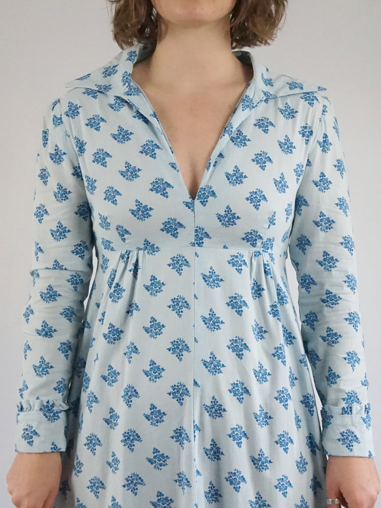 Blue Floral Cotton Dress - S