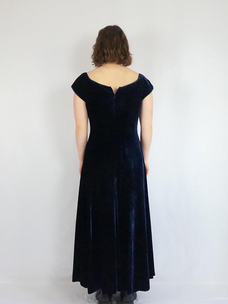Midnight Blue Collared Velvet Dress - M