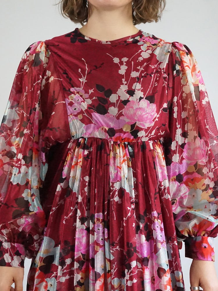 Deep Red Balloon Sleeve Dress - S