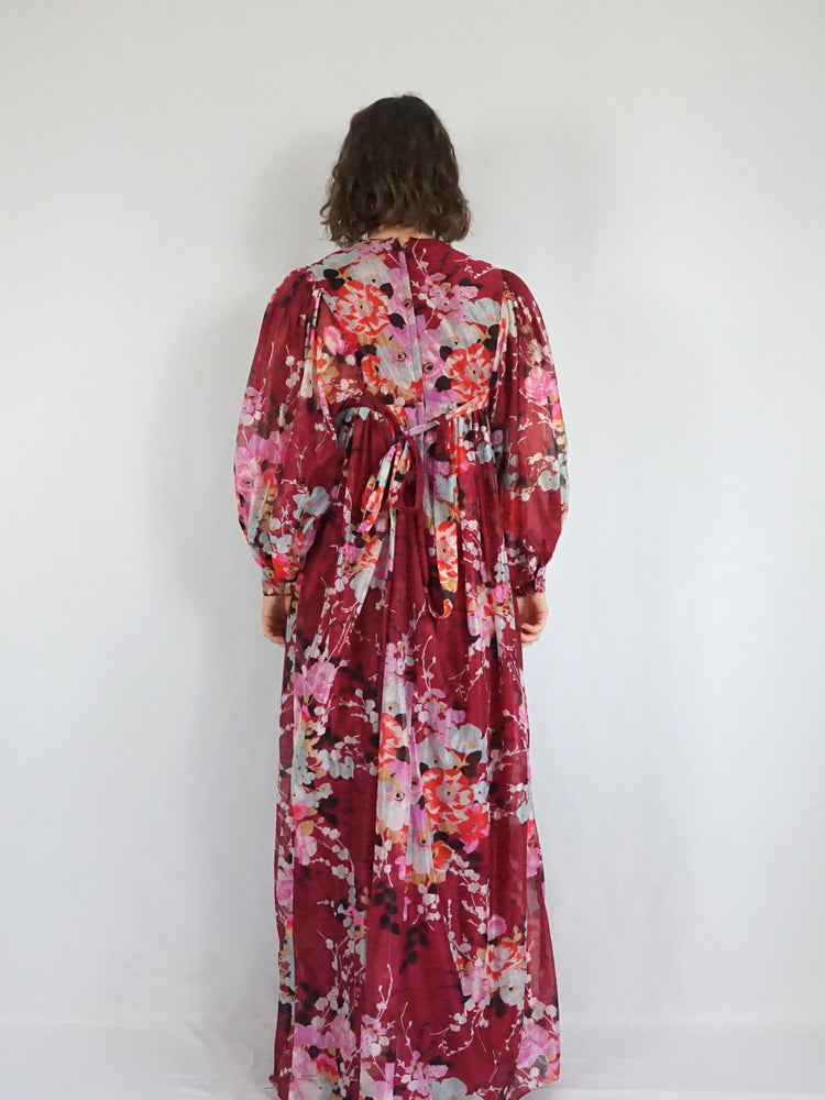 Deep Red Balloon Sleeve Dress - S