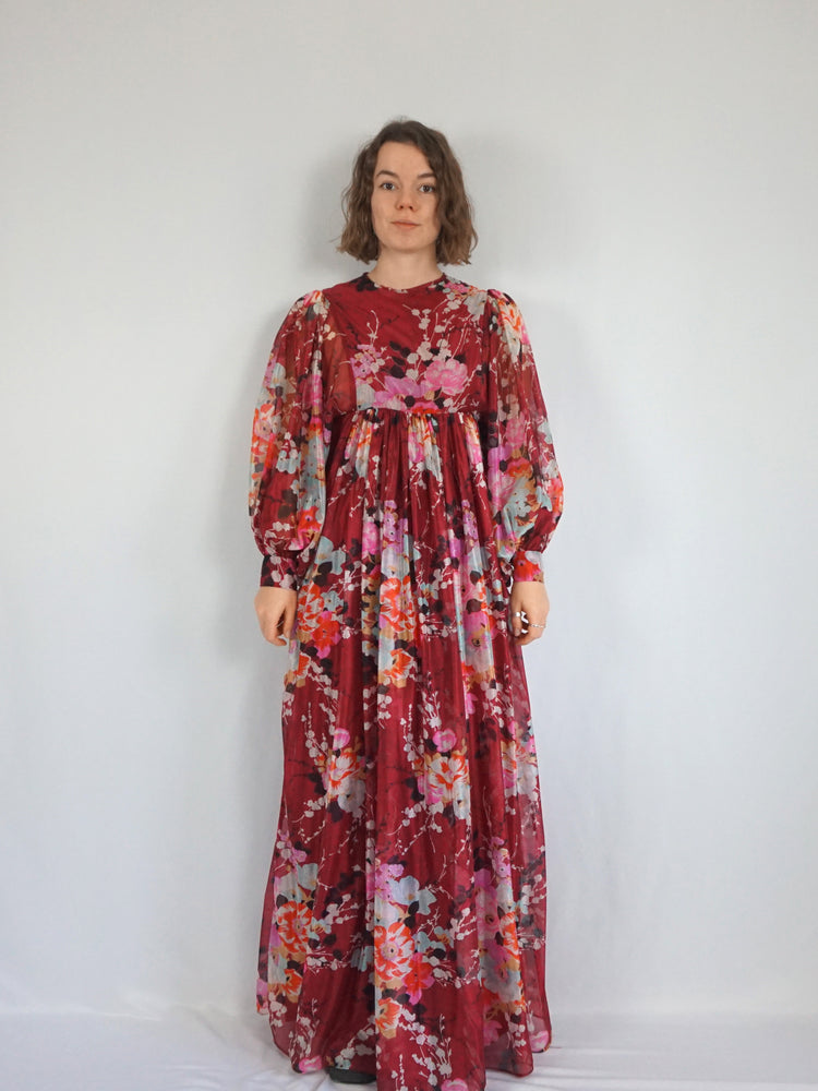 Deep Red Balloon Sleeve Dress - S