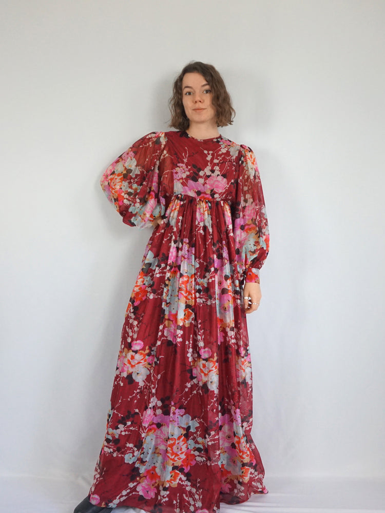 Deep Red Balloon Sleeve Dress - S