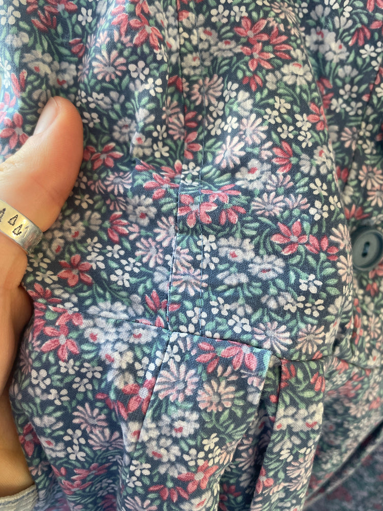 70s Ditsy Floral Blue Cotton Dress