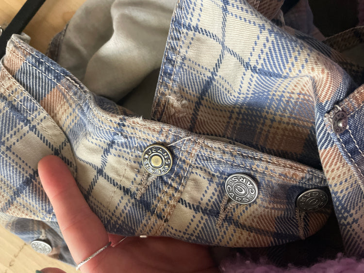 Blue & Beige Checkered Dungarees - S