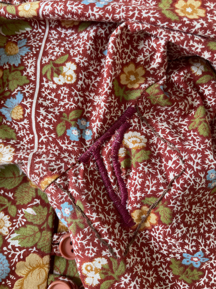 70s Brown Ditsy Floral Mini Dress - S