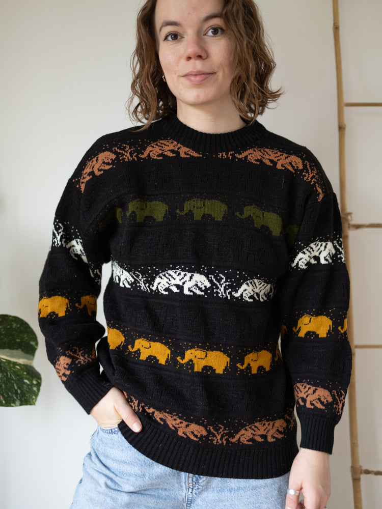 90s Black Jungle Animal Knit Jumper - S