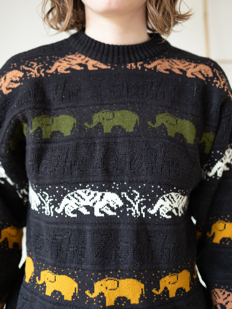 90s Black Jungle Animal Knit Jumper - S