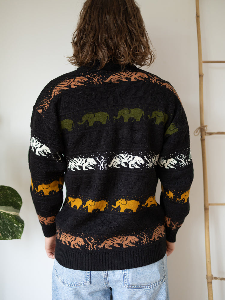 90s Black Jungle Animal Knit Jumper - S