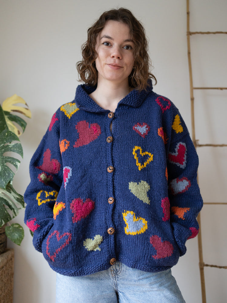 90s Pachamama Multicolour Heart Cardigan - XL
