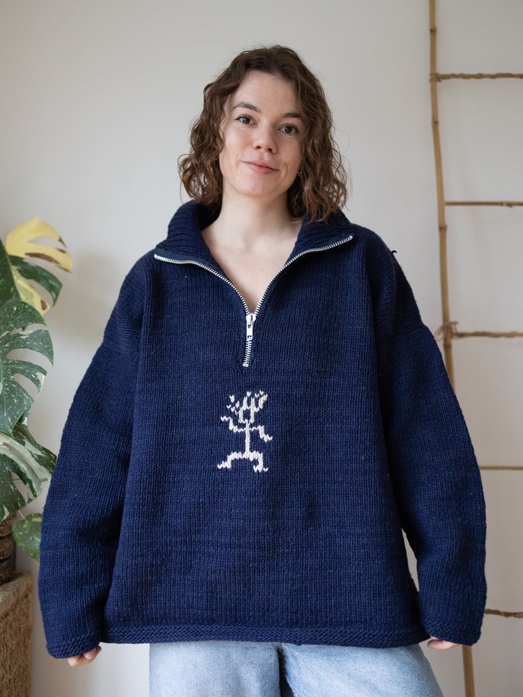 90s Pachamama Stick Figure Quarter Zip Jumper - XL