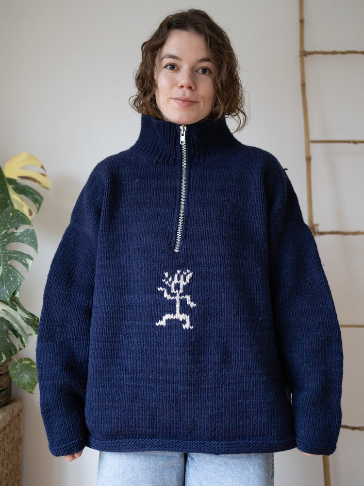90s Pachamama Stick Figure Quarter Zip Jumper - XL