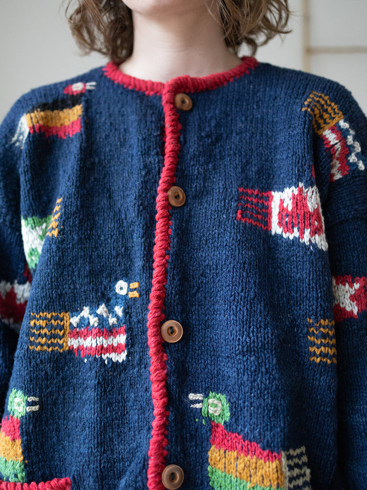 90s Amano Bird and Flags Cardigan - XL