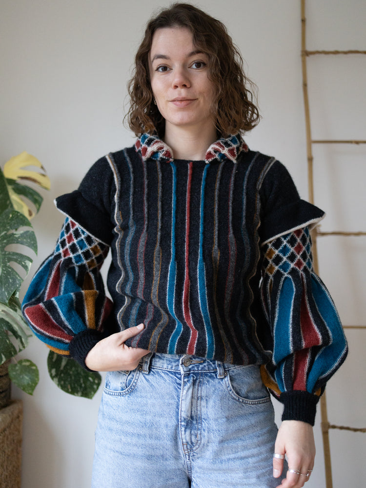 80s Harlequin Isle of Skye Balloon Sleeve Jumper - S