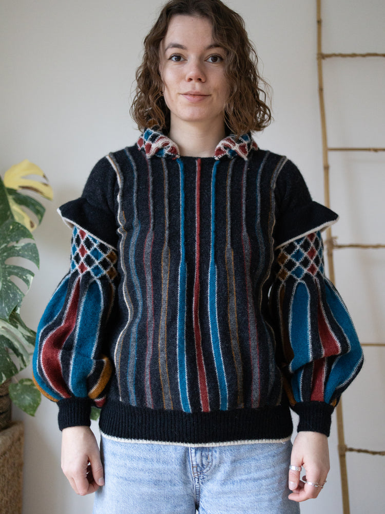 80s Harlequin Isle of Skye Balloon Sleeve Jumper - S
