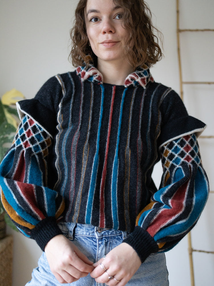 80s Harlequin Isle of Skye Balloon Sleeve Jumper - S