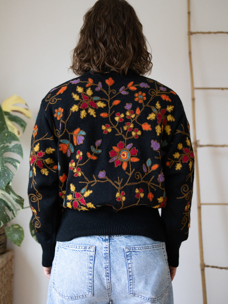 90s French Connection Floral Embroidered Cardigan - M