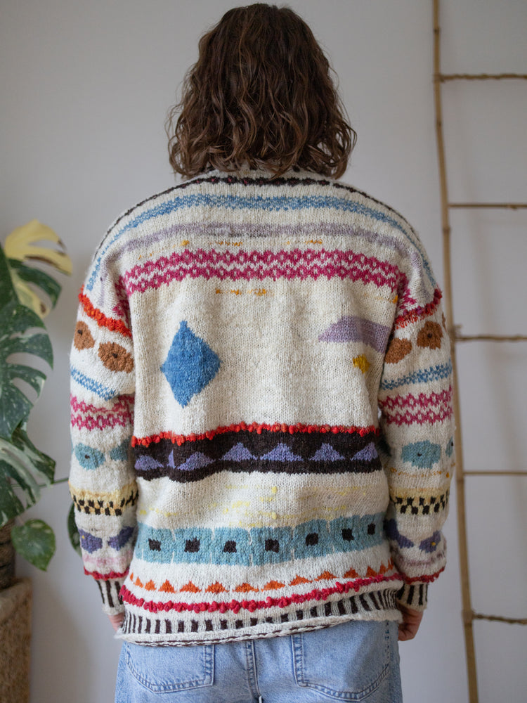 70s Hand Knitted Kaffe Fassett Inspired Jumper - M