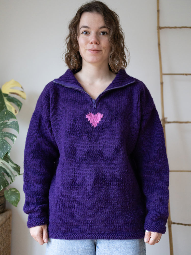 90s Pachamama Purple Heart Quarter Zip Jumper - XL