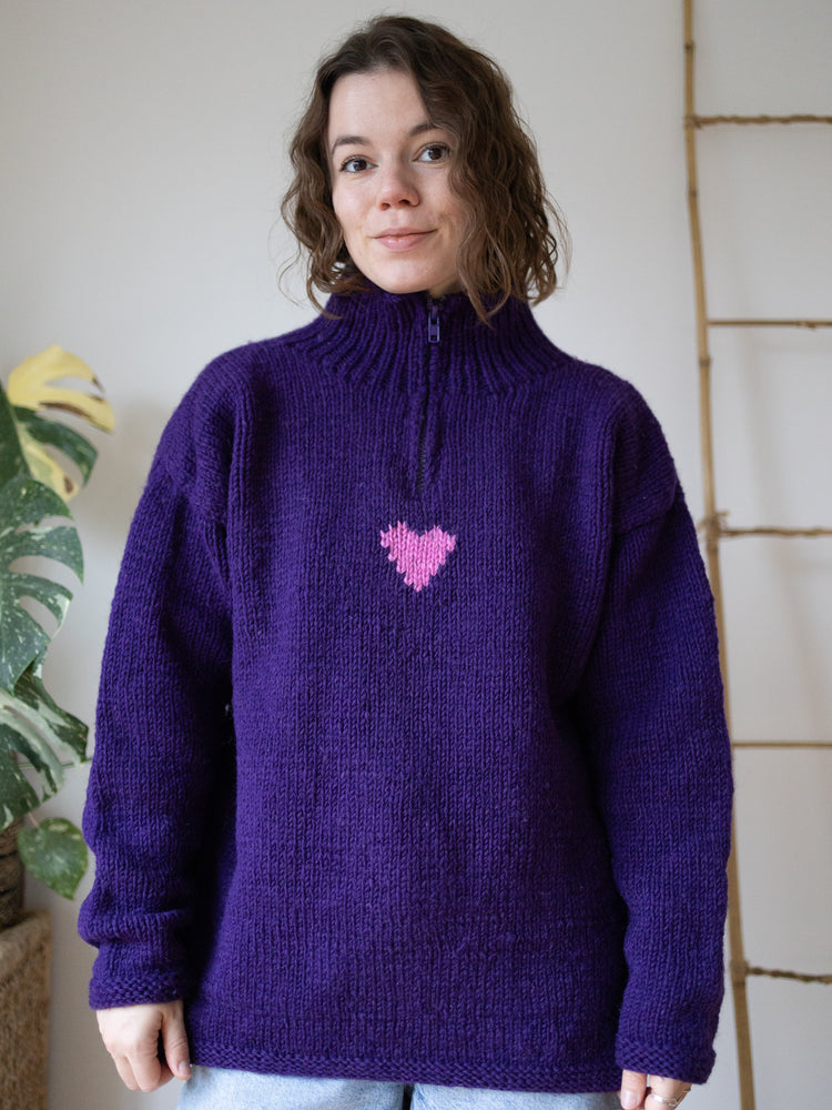 90s Pachamama Purple Heart Quarter Zip Jumper - XL