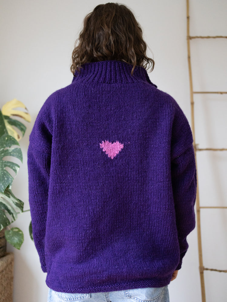 90s Pachamama Purple Heart Quarter Zip Jumper - XL