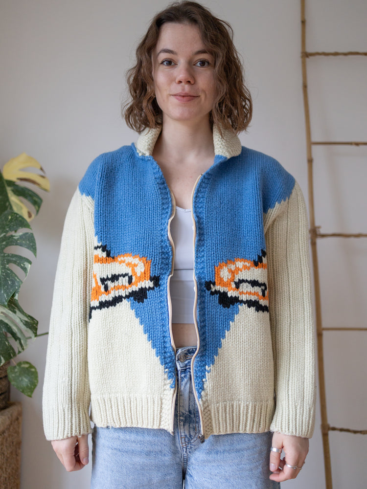 60s Cowichan Racing Car Cardigan - L